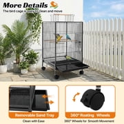 NiamVelo Bird Cage 35 Inch Wrought Iron Flight Birdcages for Cockatiels Parakeets Pigeons Parrot Lovebird with Rolling Stand Bird Playground, Black