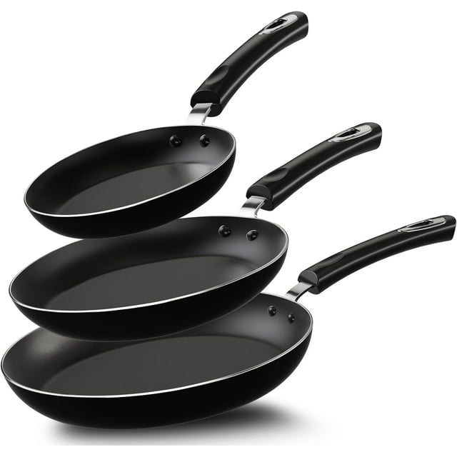 Nonstick Frying Pan Set, 3 Piece Induction Bottom Chef's Pan, 8 Inches, 9.5 Inches and 11 Inches Cookware Set, Black