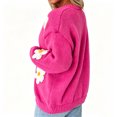 thumbnail image 4 of Womens Open Front Knit Cardigan 3D Daisy Floral Applique Long Sleeve Loose Fit Solid Color Casual Knitted Sweater Coat Pink XL, 4 of 4
