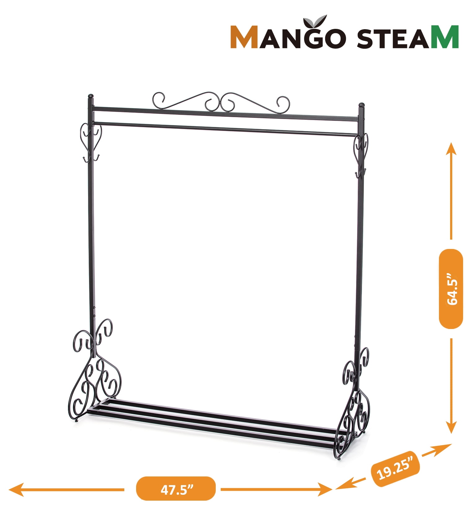 Mango Steam Freestanding Sheffield Garment & Coat Rack, Black (64.5 H x 47.5 L inches)