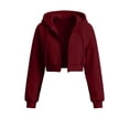 thumbnail image 7 of cocolona Womens Cropped Zip Up Hoodies Casual Long Sleeve Solid Color Sweatshirts Hlldies Drawstring Loose Cute Jacket, 7 of 7