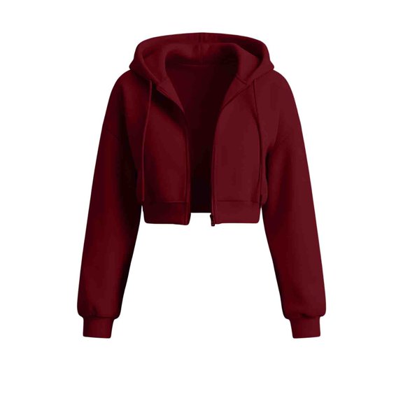 Tnhcen Women's Cropped Zip Up Hoodie Long Sleeve Sweatshirt Solid Color Casual Loose Fit Jacket with Drawstring Hood Active Wear Yoga Top Streetwear Basic Essentials S-2XL Autumn Winter
