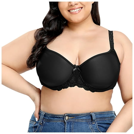 

SOOMLON Women Push Up Bra Comfort Bra Plus Size Seamless Push Up Lace Sports Bra Comfortable Breathable Bra Comfortable Bras Summer Bra Black 40D