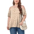 thumbnail image 2 of CHOK Women‘s Plus Size Cold Shoulder Tunic Top Summer Short Sleeve Blouse, 2 of 7