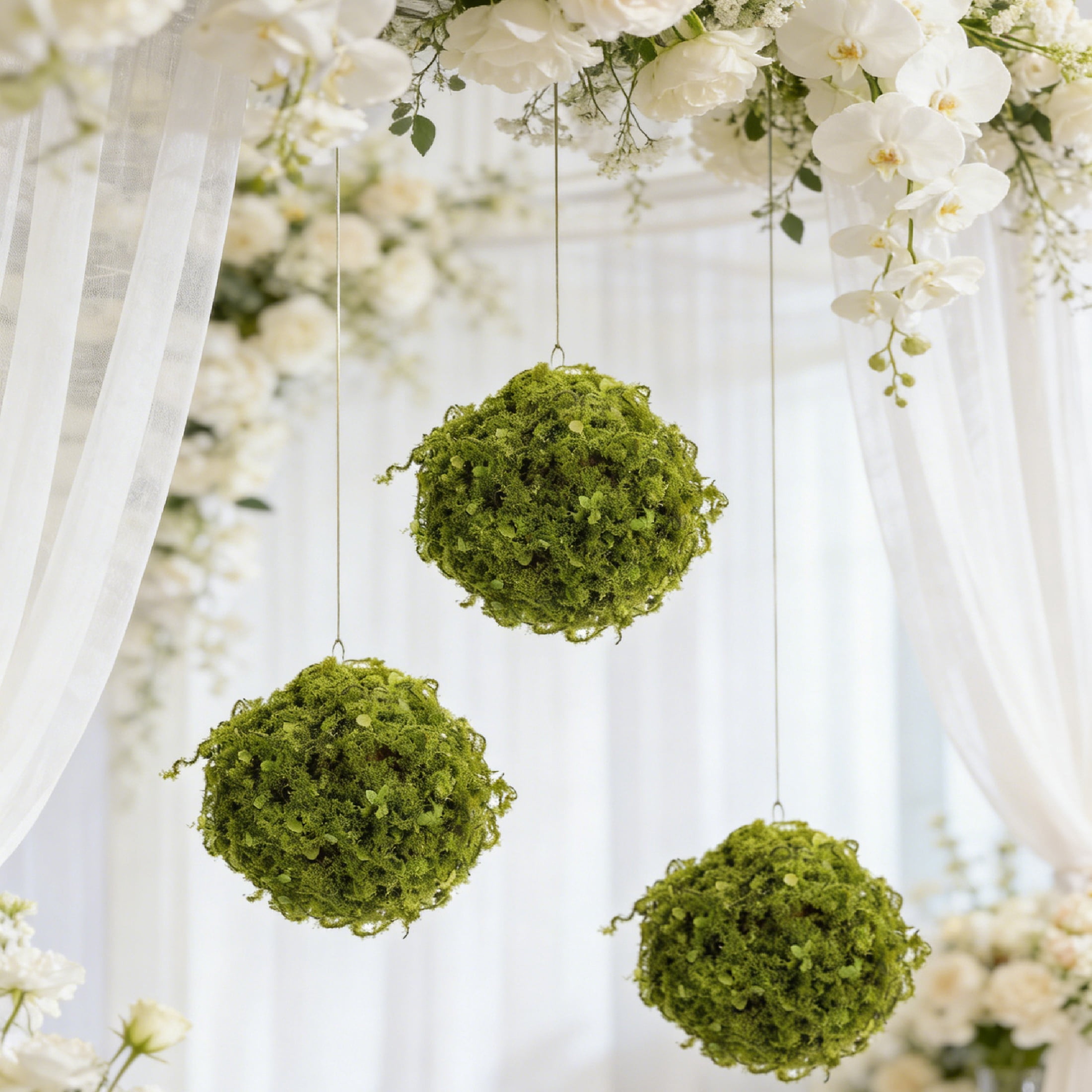 Bexikou 2 Pcs 5 Inch Hanging Faux Dried Moss Spheres, Decorative Greenery Balls,Artificial Plant Topiary Ball for Wedding Home Centerpiece Decor