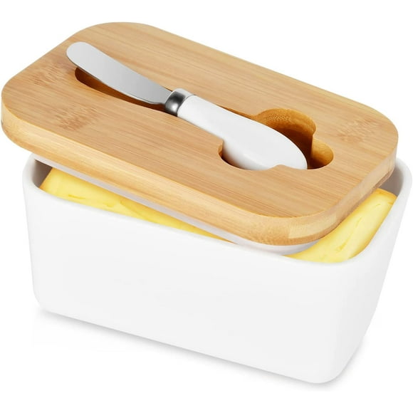 Porcelain Butter Dish with Lid, Butter Container with Countertop Knife Seal, 500g Butter Bo , for Cabinet Refrigerator Butter Storage, Dishwasher Safe, White - -