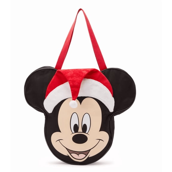 Disney Parks Santa Mickey Mouse Big Face Holiday Canvas Tote Happy Holidays Bag