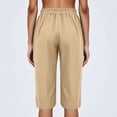 thumbnail image 4 of Women's Cotton Linen Bermuda Shorts Elastic Waist Drawstring Casual Knee-Length Shorts with Pockets Brown XL, 4 of 7