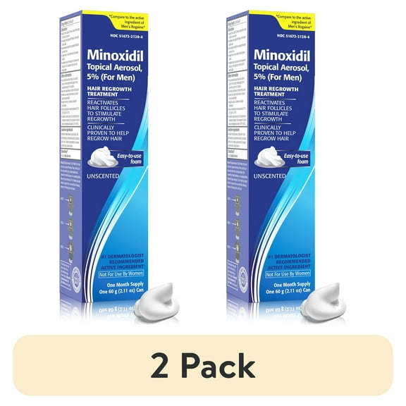 (2 pack) Taro Minoxidil Topical Aerosol Foam, 5%, Hair Regrowth Treatment for Men, 2.11 oz