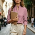 thumbnail image 6 of Enjoytime Shirts for Women Stand Collar V Neck Linen 3/4 Sleeve Tops Lightweight Business Casual Work Blouses, 6 of 7