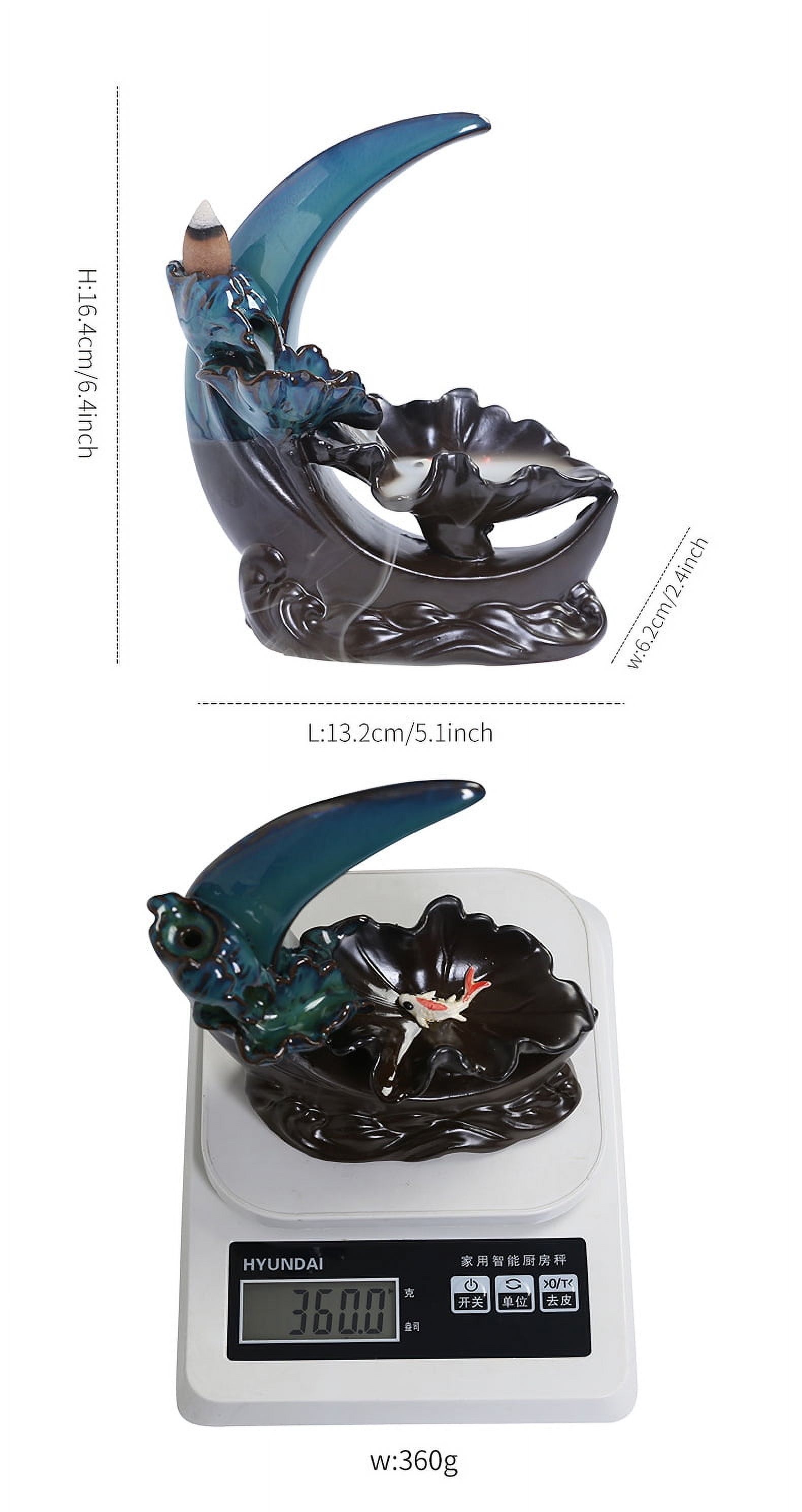 Ceramic Backflow Waterfall Burner Creative Moon Lotus Leaf Small Fish Sandalwood Backflow Incense Holder Craft Decoration