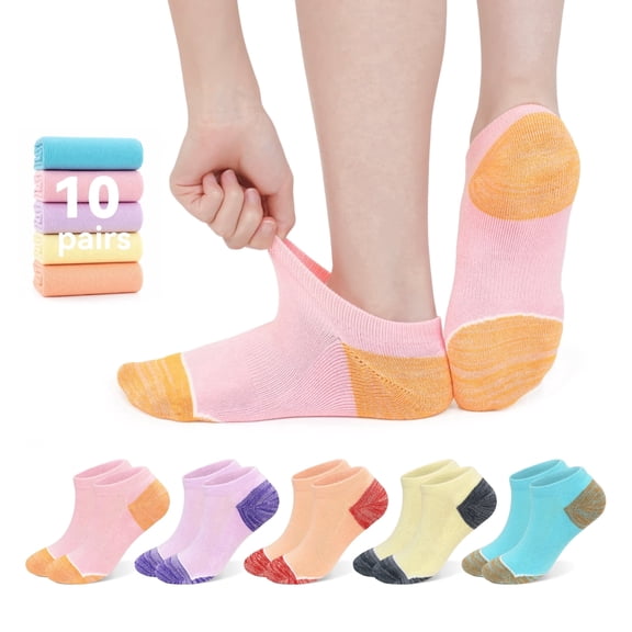 PUTUO Womens Ankle Socks, Invisible Low Cut Cushioned No Show Athletic Socks with Silicone Heel Grip, 10 Pairs, Size 6-9