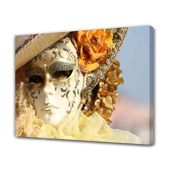 Gold Silver And Copper Alloy Venetian Mask Canvas Poster Bedroom Decor Sports Landscape Office Room Decor Gift,Frame-style,16x24inch(40x60cm)