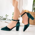 thumbnail image 2 of YDN Women's Closed Pointed Toe Pumps Strap Buckle Block High Heel D'Orsay Shoes Fancy Ballroom Outfit Size 7 Dark Green, 2 of 4