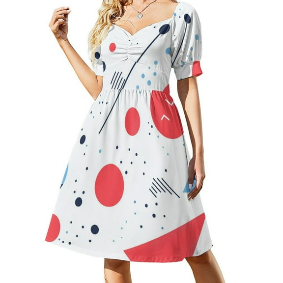 Color Wave Point Geometry Women's Summer Short Sleeve Casual Dresses Floral Party Dress