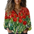 thumbnail image 2 of Xunmmm Womens Long Sleeve Shirt Floral Printed Fashion Casual Tops Womens Blouse Button Down Shirts for Women Red XL, 2 of 7