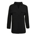 thumbnail image 5 of Jxximdong Button Down Shirts for Women, Women's Casual Fashion Double Pocket Loose Fitting Long Sleeved Solid Color Shirt, Black Women's Blouses, 5 of 6