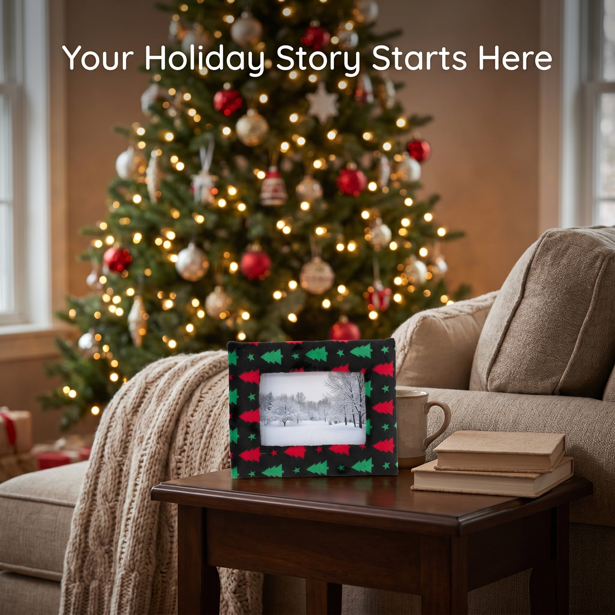 Unique Bargains Christmas Plush Furry Holiday Photo Frame Black Christmas Tree 5" x 7"