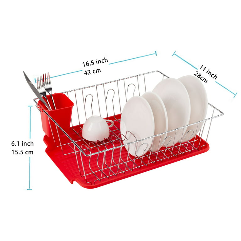 The Kitchen Sense Chrome Finish Twist Wire Large Dish Dryer Rack with Drain  Tray 