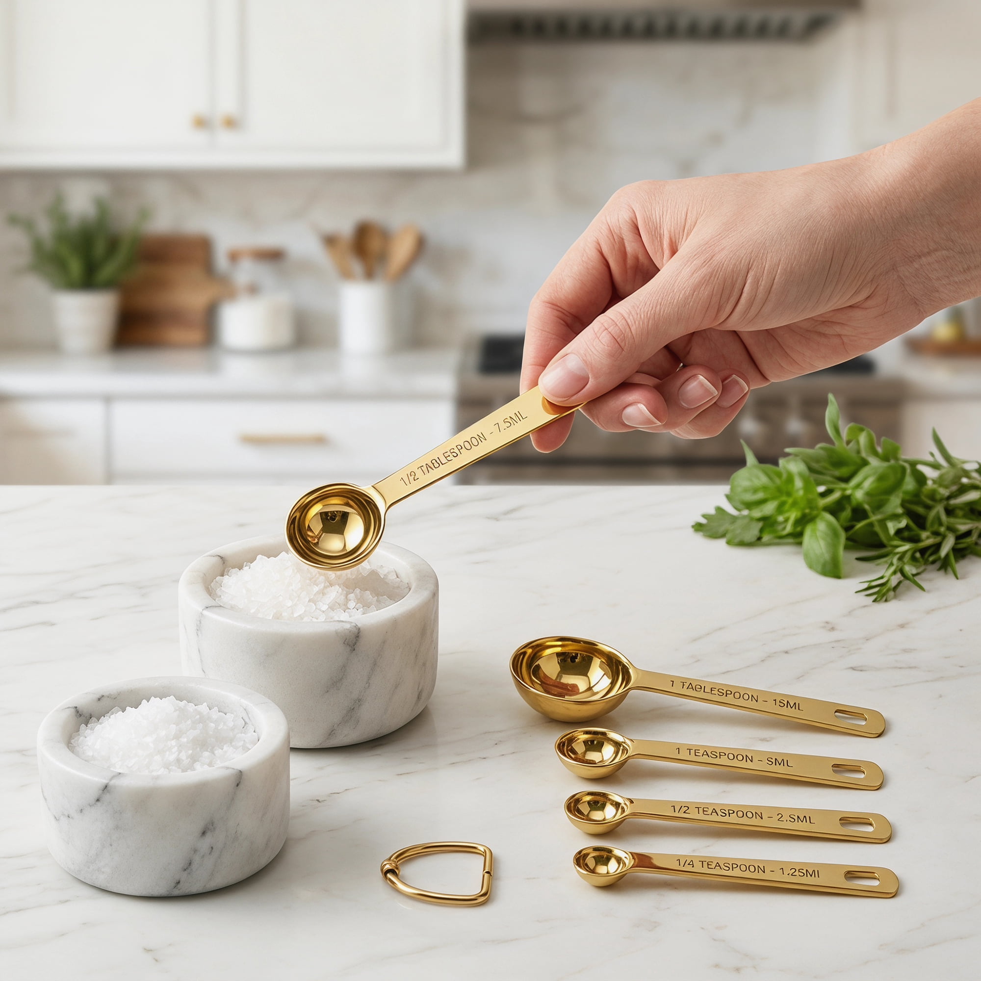 Unique Bargains Stainless Steel Measuring Spoons Set with Engraved Markings Gold 5Pcs