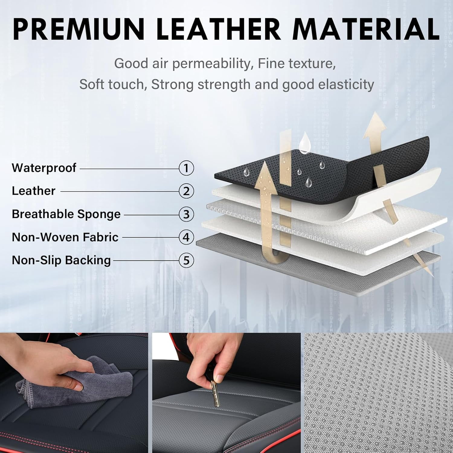 Coverado Front Car Seat Covers, Breathable Faux Leather Seat Protectors 2 Piece, Comfortable&Durable, Auto Cushion Universal Fit for Most Cars, Redline