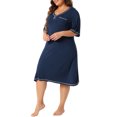 thumbnail image 4 of Agnes Orinda Women's Plus Size Sleepshirts V Neck Short Sleeve Loose Nightgowns Button Decor Casual Pajamas 1X Navy Blue, 4 of 6