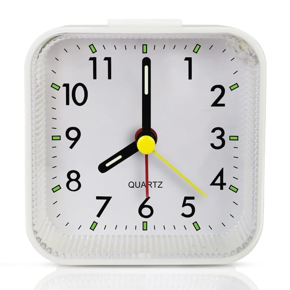 Small White Kids Desk Battery Alarm Clock,Analog Travel Clock,Quieter Bedside Clocks for Bedrooms Bathroom Living Room Kitchen Shelf