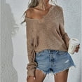 thumbnail image 3 of Pull Col en V, Pull Ajouré pour Femmes Manches Longues Pull Épaules Dénudées Conçu pour la Perfection, 3 of 5
