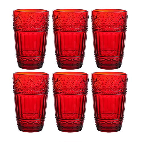 8 Oz Colored Base Short Rocks Water Drinking Glass Tumbler Set of 6 — Red  Co. Goods