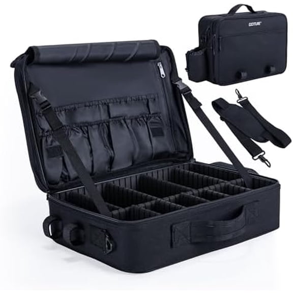 Fishing Tackle Bag with Rod Straps & Removable Dividers, Water-Resistant 600D PVC, Water Bottle Pocket, 3-Layer Reel & Gear Storage Suitcase for Coarse, Black Fishing Bag