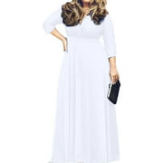 XPENYO Women's Solid V-Neck 3/4 Sleeve Plus Size Evening Party Maxi Dress