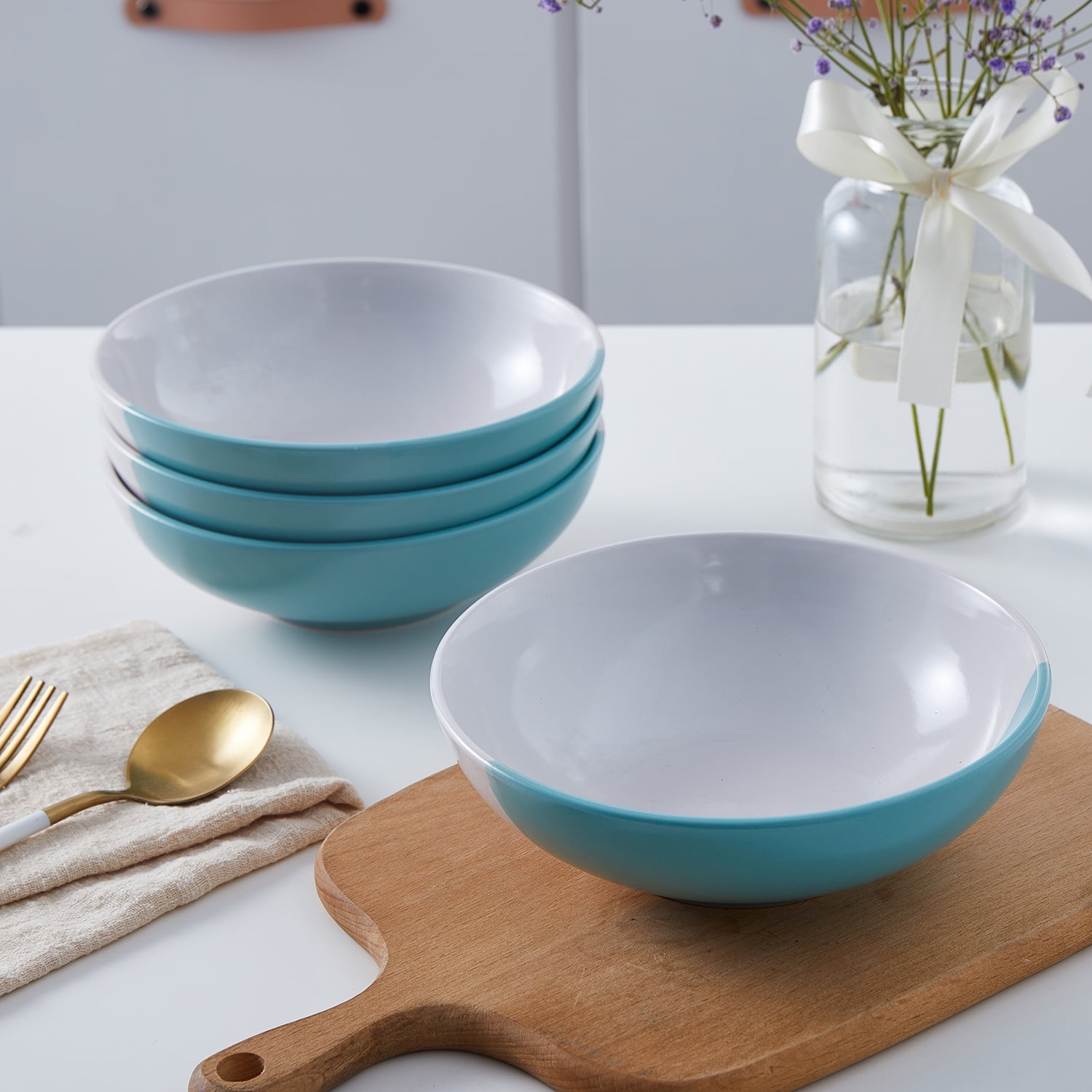 Stone Lain Lizzy Stoneware 12-Piece Round Dinnerware Set, Teal, CB