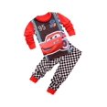 thumbnail image 1 of Conjuntos de pijamas para niños y niñas, ropa de algodón con estampado de Rayo Mcqueen, camiseta de manga larga y pantalones de dibujos animados, 95 unidades, 1 of 4