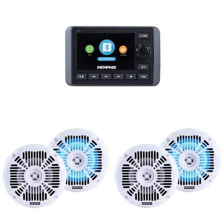 Memphis Marine Boat Audio Package - SMC3 Waterproof Receiver with Zone Control & 2 Pairs of White 6.5 Slim Fit Marine Speakers