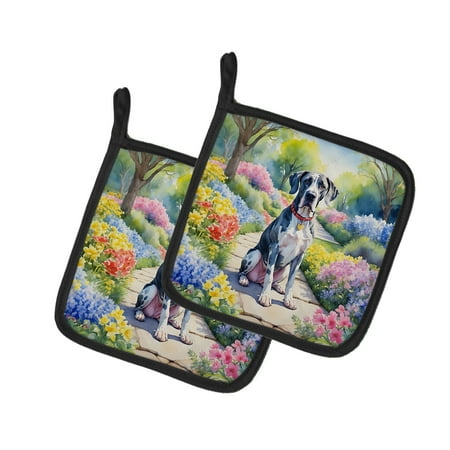 Great Dane Spring Path Pair of Pot Holders 7.5 in x 7.5 in