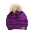 thumbnail image 1 of Gravity Threads Cable Knit Faux Fur Pom Pom Beanie Hat, Dark Purple, 1 of 1