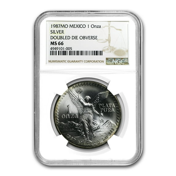 1987 Mexico 1 oz Silver Libertad MS-66 NGC (Double Die Obverse)
