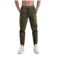 thumbnail image 2 of Pantalones largos para hombre, lisos, a la moda, informales, deportivos, con cordón ajustable, bolsillos en las piernas, monos para hombre, pantalones de caballería de algodón y seda fresca., 2 of 6