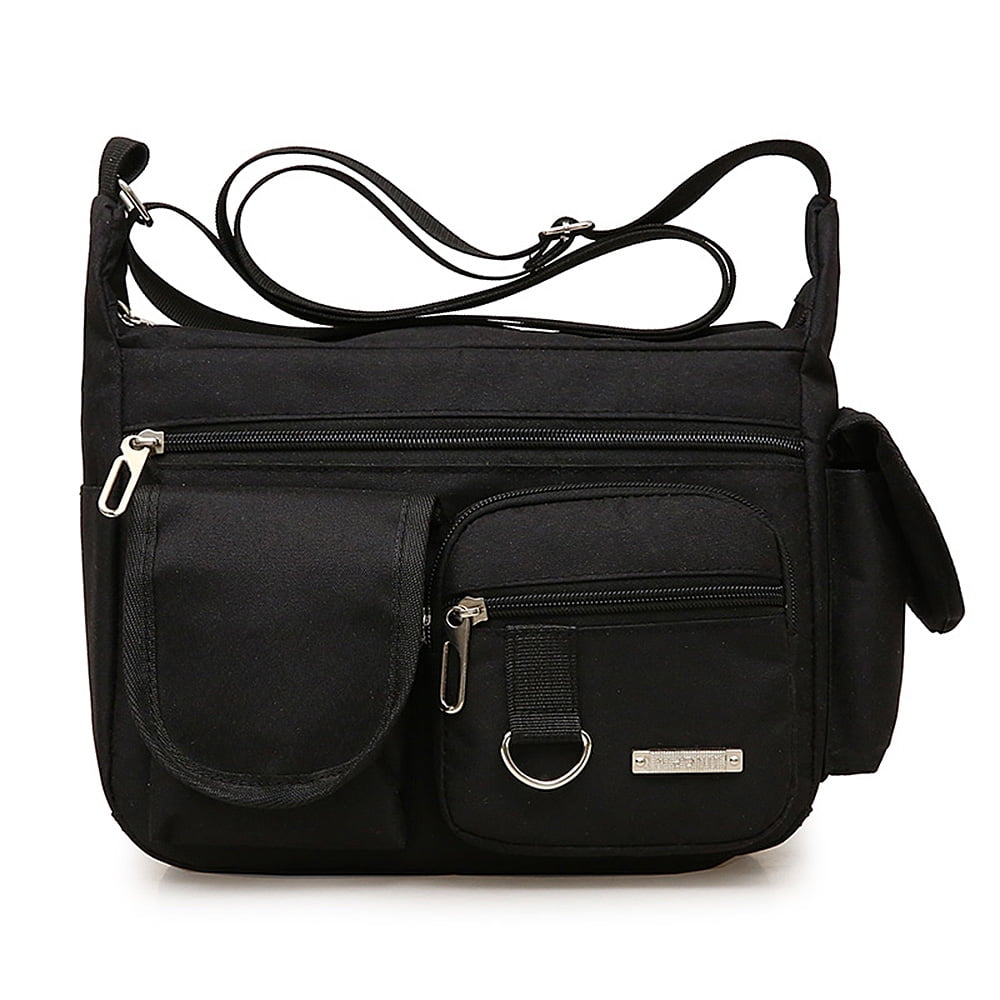 Canvas Small Messenger Bag Multi pocket Purse Handbag Crossbody Bags Black