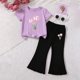 thumbnail image 1 of Conjuntos de blusas y camisas de cuello redondo y manga corta para niños, top con capucha de manga larga de color con cintura elástica, pantalones largos, traje casual y cómodo, conjunto de poliéster, 1 of 6