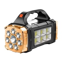 Flashlight Solar Powered Portable LED Lantern with Red Blue Flashing COB Side Light Emergency Light for Outdoor Camping Gold Large