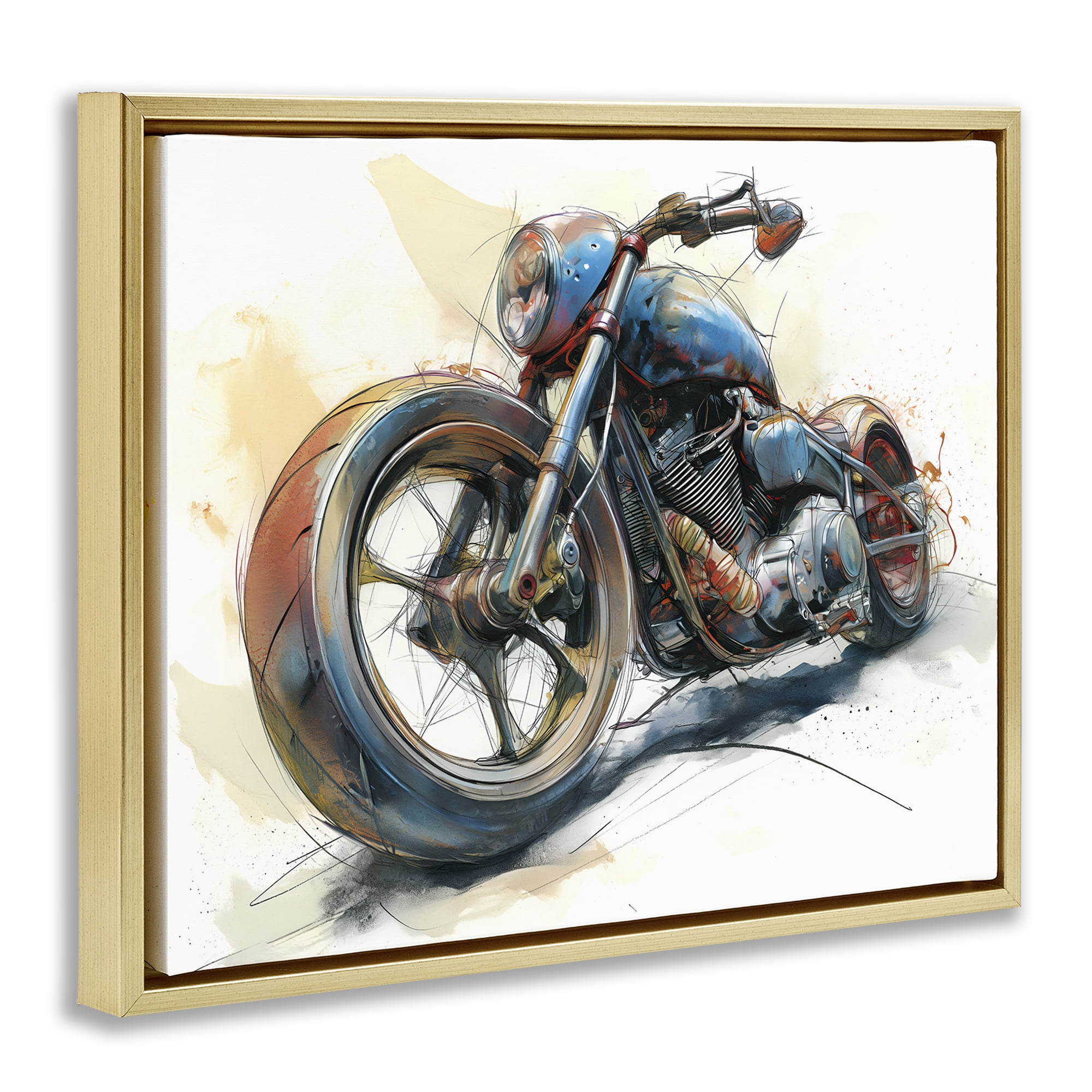 Stupell Industries Whimsical Motorcycle Concept Gold Framed Floater Canvas Wall Art, design by Steve Hunziker