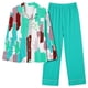 thumbnail image 1 of Puntoco Conjunto De Pijama Casual De Manga Larga Con Estampado De Moda Informal Para Mujer (1 top + 1 Pantalón) Conjunto De Solapa De Manga Larga Verde Menta L, 1 of 4