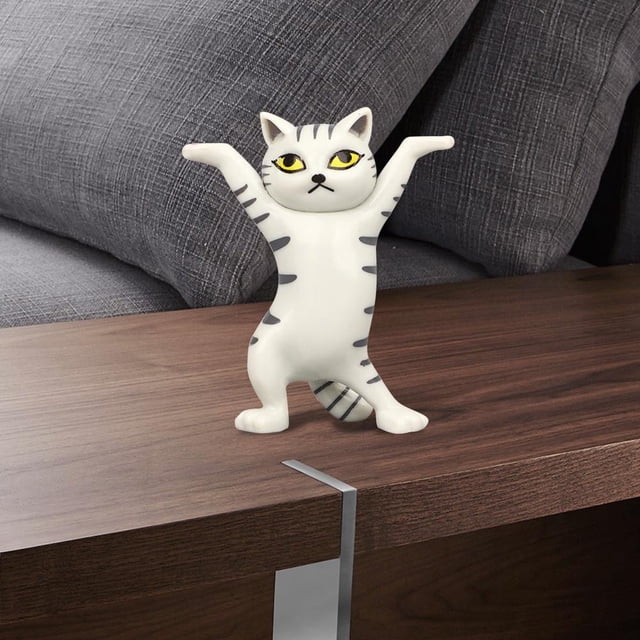 Gato de dibujos animados Portalápices Resina Bailando Gatito Escultura Oficina Decoración del hogar (C)