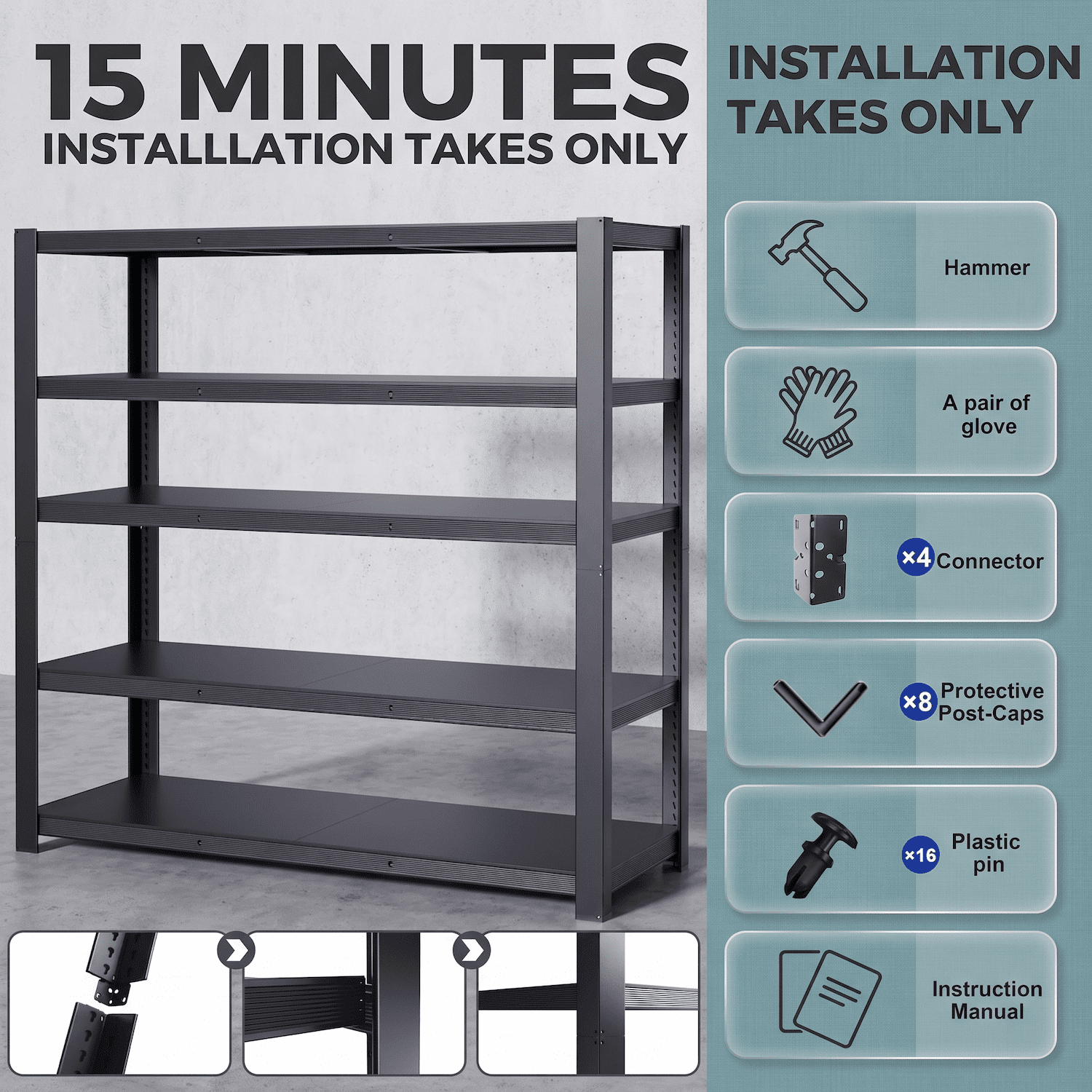Xiweot Heavy Duty Garage Storage Shelves 3050 lbs, 5-Tier Adjustable Metal Storage Shelving Unit, 24”D x 55”W x 84”H Large Shelving Rack, Industrial Garage Storage Rack for Basement Warehouse
