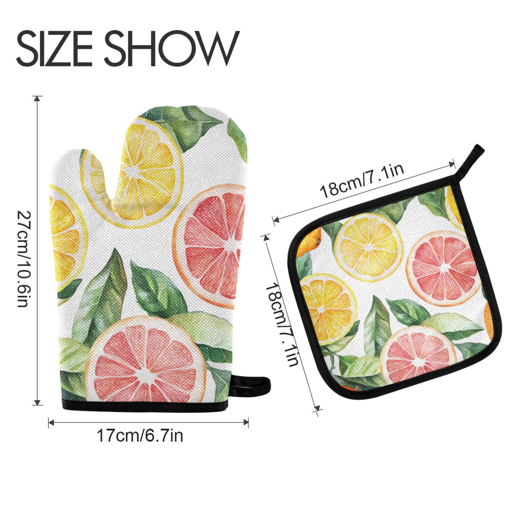 Yayeee Oven Mitts and Pot Holder Set of 4 Heat Resistant Kitchen Gloves Baking Hot Pad, Candy Grapefruit