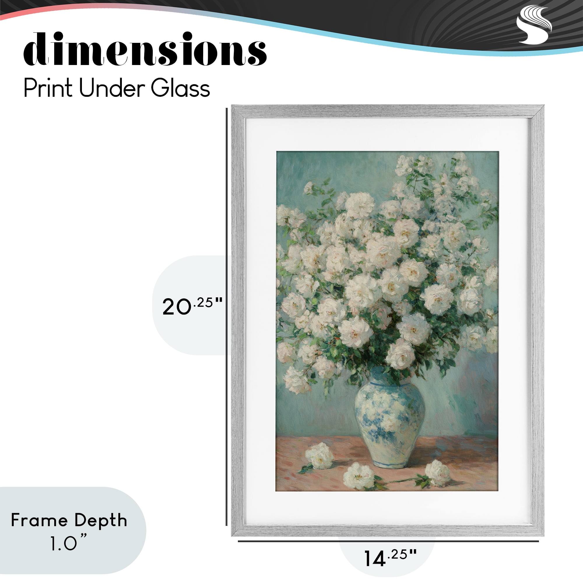 Stupell Industries Lush Bouquet of White Roses Gray Framed Print Under Glass, design by Petal Prints Design