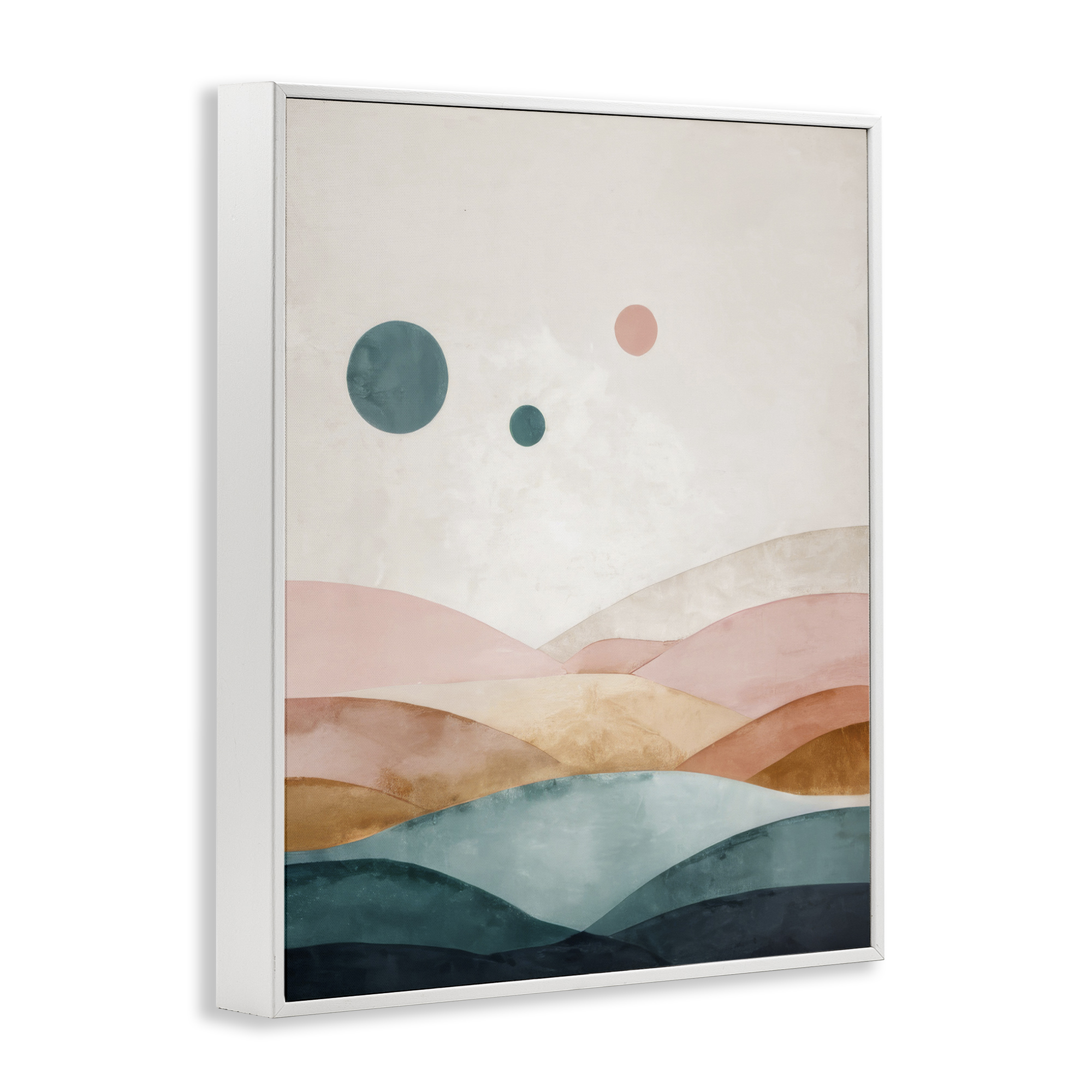 Stupell Industries Spheres Above Desert Landscape Painting White Framed Art Print Wall Art, 16 x 20