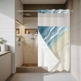 thumbnail image 4 of Abstracts Sandy Beach No Hook Shower Curtain with Snap in Liner Grey Blue Beige Gradient Ocean Wave Waterproof Bathroom Shower Curtain with See Through Top Window for Bathtub 54" x 78", 4 of 9