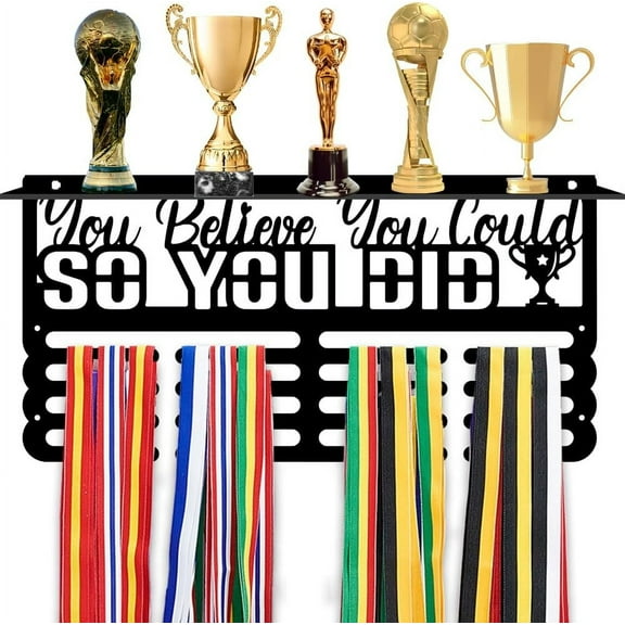 Trophy and Medal Display Shelf with Hooks So You Did Medal Hanger Medal Display Rack Metal Trophy Shelf Wall Mount Tiered Award Rack for Sport Competition Athletes Trophy Medals Awards